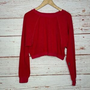 New Suzie Suzi Kondi Beach Terry Cropped Crew Top in Cherry Red Sz M